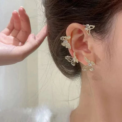 Leaf Ear Cuff Studs - Sparkling Cubic Zirconia, Silver-Tone Lightweight Earrings