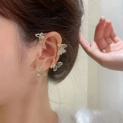 Leaf Ear Cuff Studs - Sparkling Cubic Zirconia, Silver-Tone Lightweight Earrings