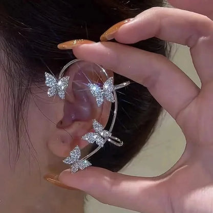 Leaf Ear Cuff Studs - Sparkling Cubic Zirconia, Silver-Tone Lightweight Earrings