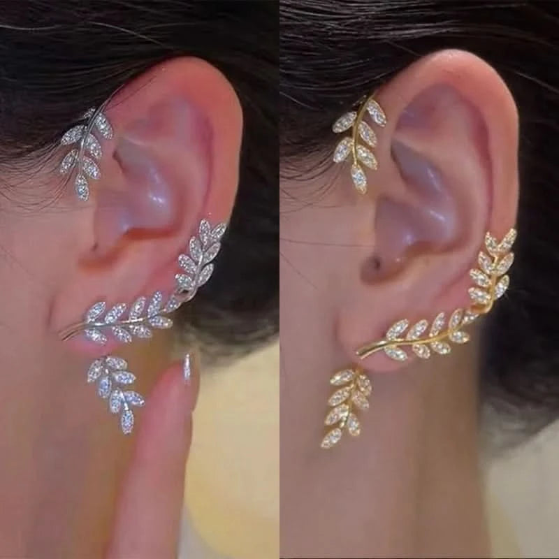 Leaf ear cuff studs with cubic zirconia — main view