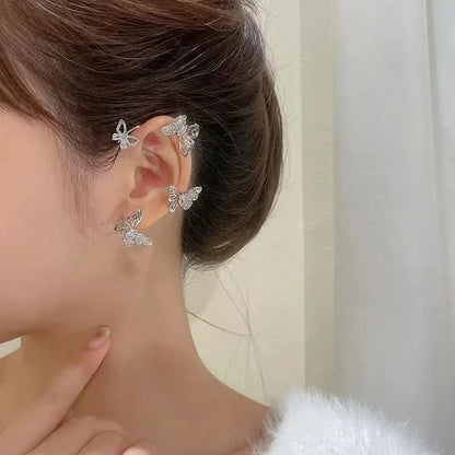 Leaf Ear Cuff Studs - Sparkling Cubic Zirconia, Silver-Tone Lightweight Earrings