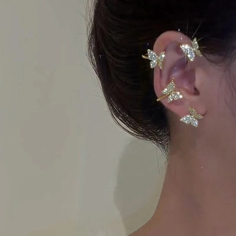 Leaf ear cuff CZ-accented earring full view